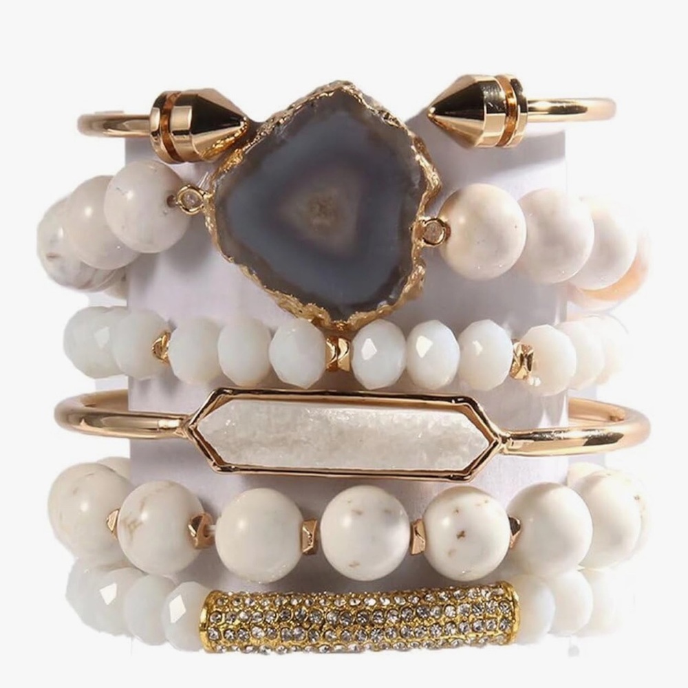 Elegant Gold and White Stone Bracelet Set
